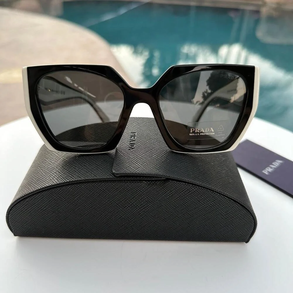 Prada Cateye PR 15WS 09Q5S0 Black White Dark Grey Women Sunglasses. - Picture 4 of 12